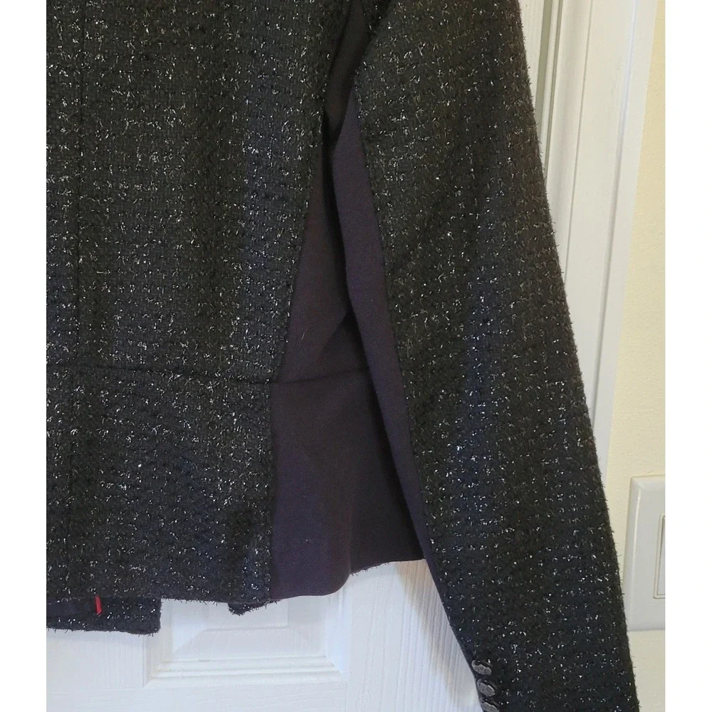 Worthington Black Tweed Blazer Metallic Shimmer Single‎ Button Jacket Womens L